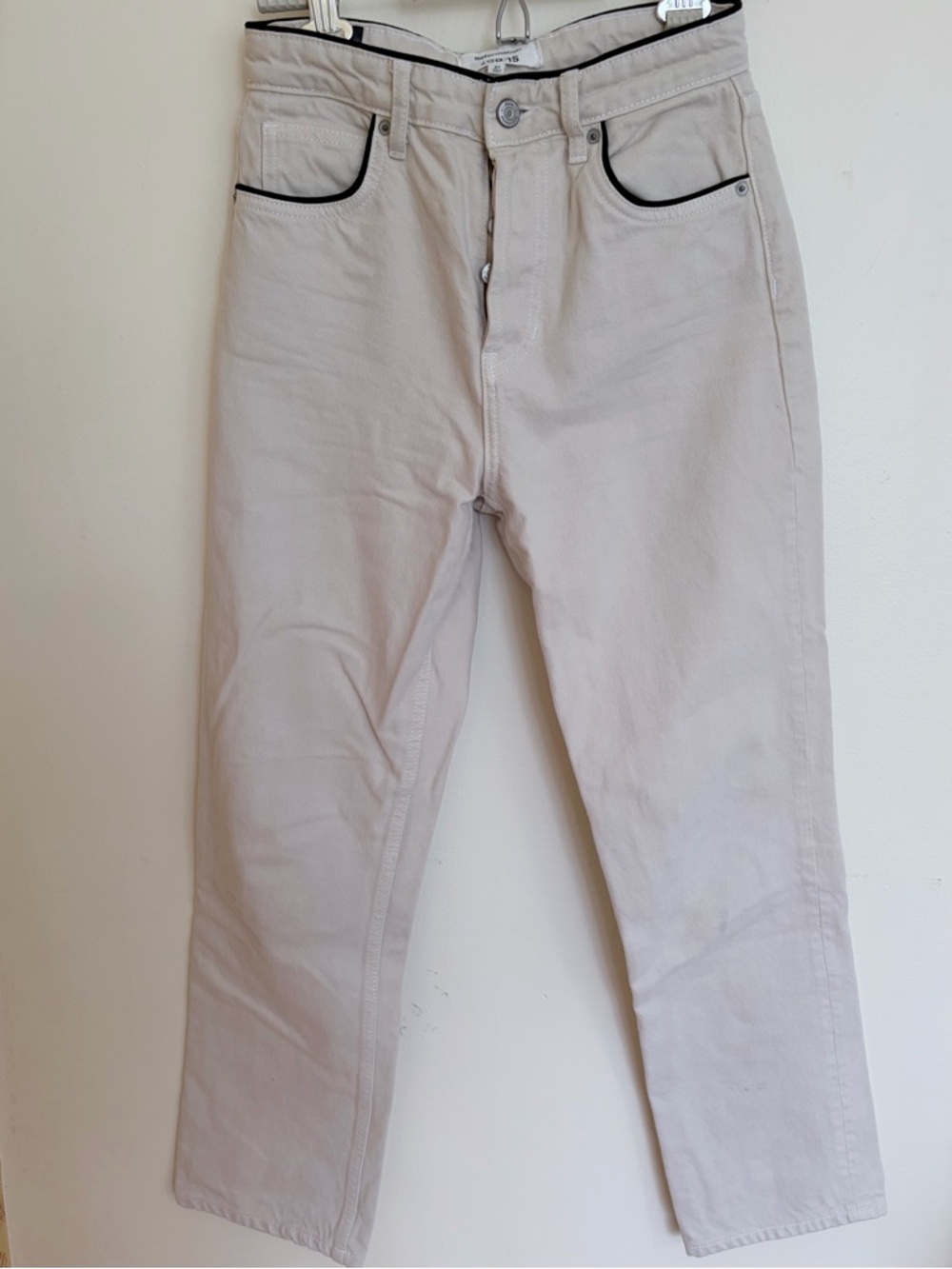 Women’s Light Beige Casual Jeans with Black Piping, barely worn